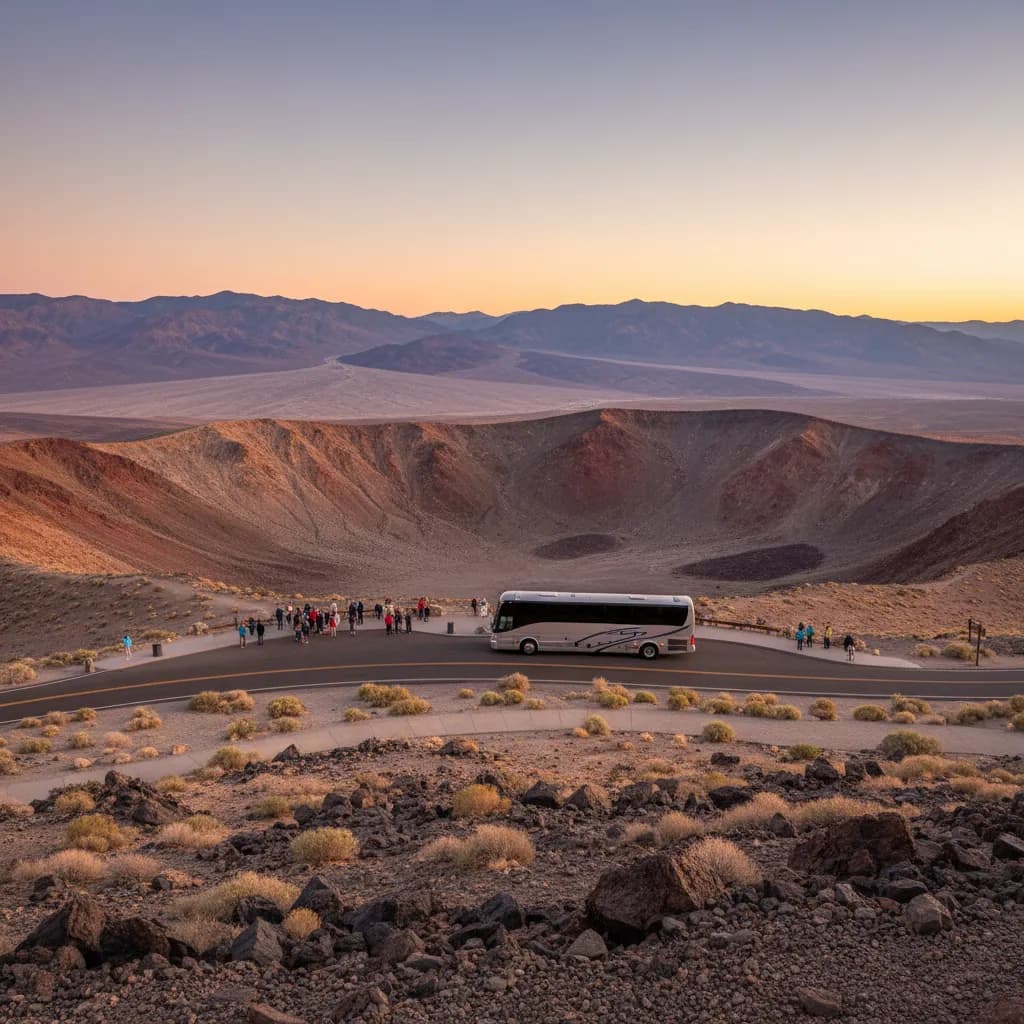 Eroded golden badlands below Zabriskie Point at sunrise in Death Valley
