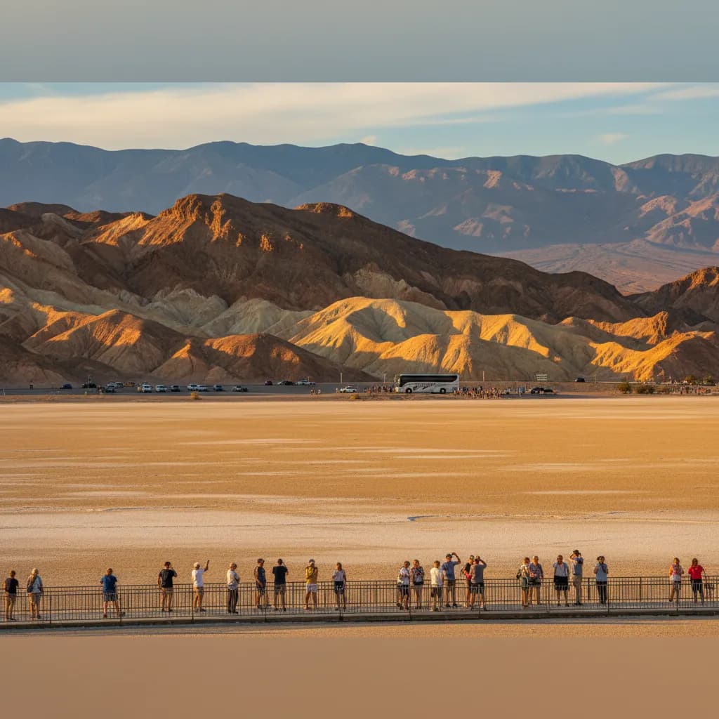 Salt flats stretching to distant mountains at Badwater Basin in Death Valley