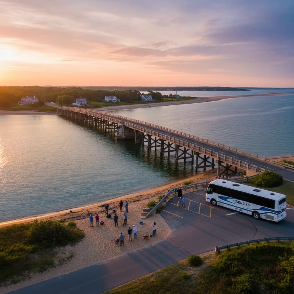 The channel and beach either side of Jaws Bridge on Martha's Vineyard in summer