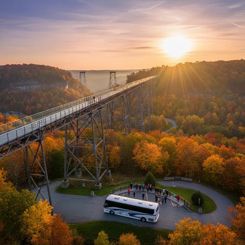 Collapsed steel towers of the Kinzua Viaduct lying in the valley below the Sky Walk