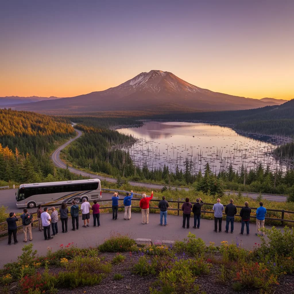 Standing dead trees and young growth across the Mount St. Helens blast zone