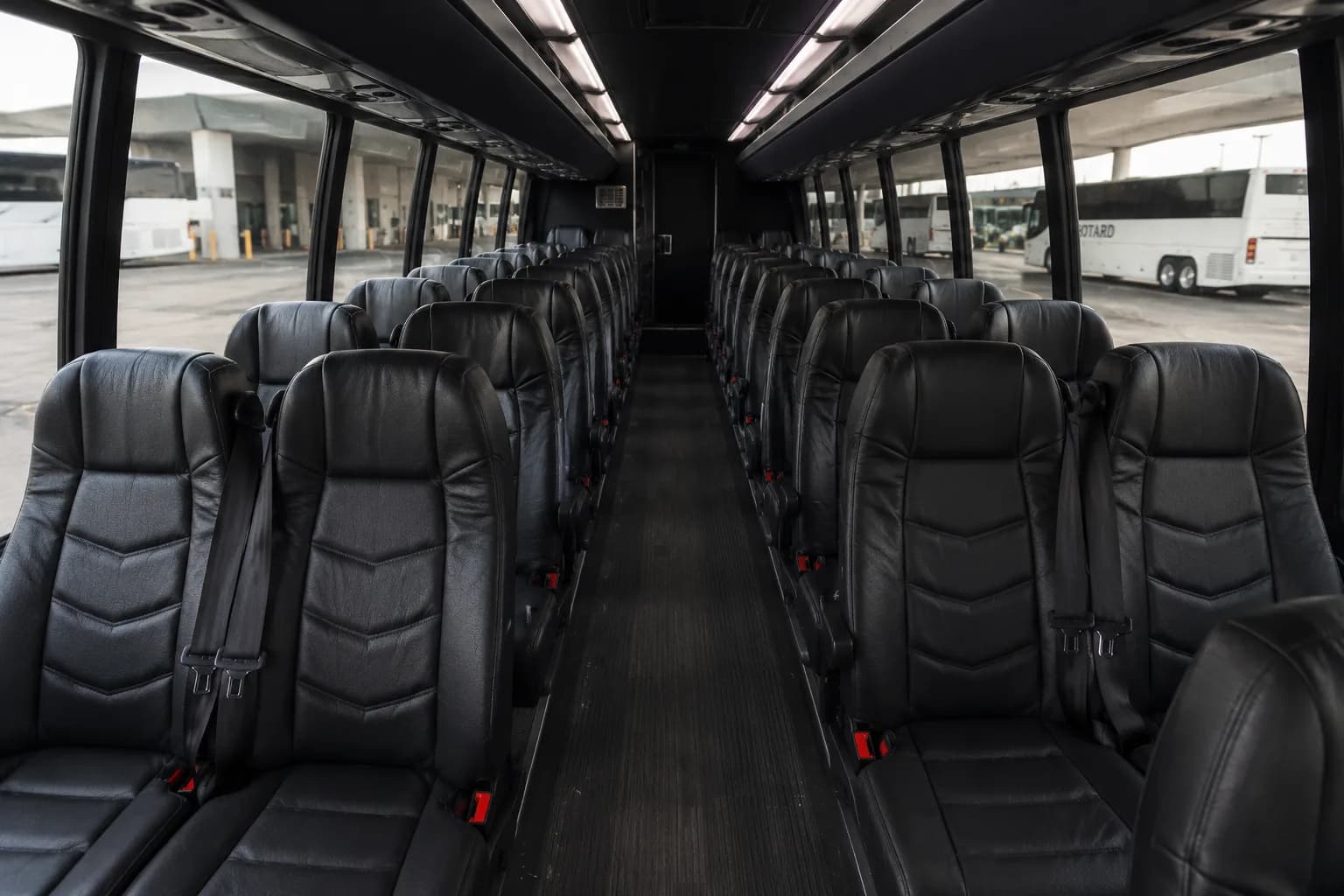 Mini bus interior with comfortable forward-facing seats
