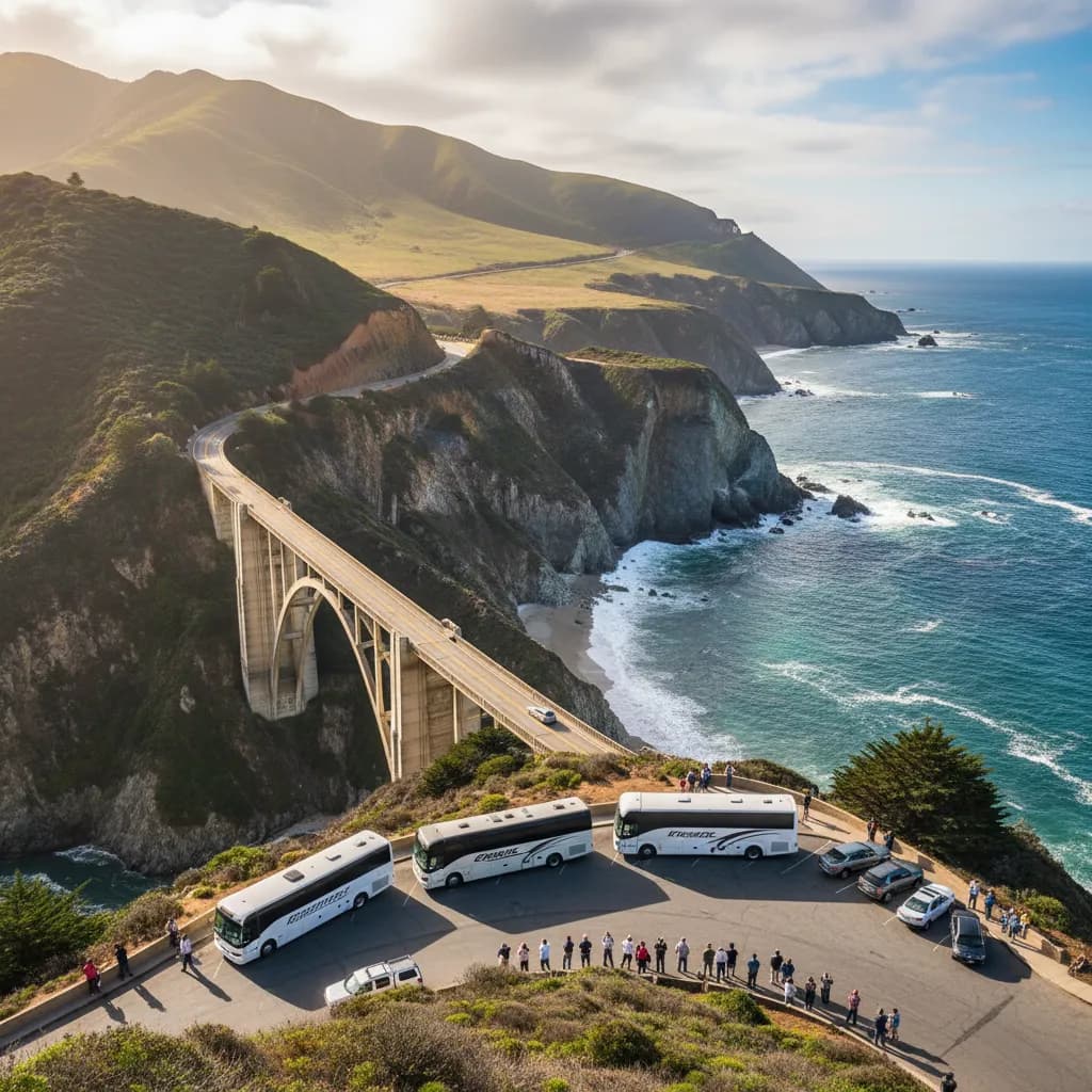 Bixby Creek Bridge spanning a canyon on the Big Sur coast with the Pacific beyond