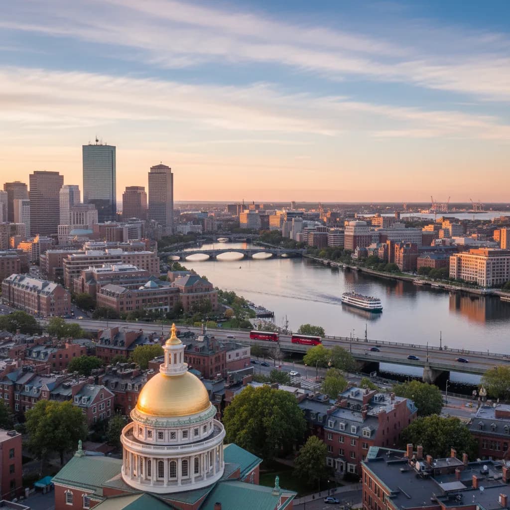 The red brick line of the Freedom Trail running along a Boston sidewalk
