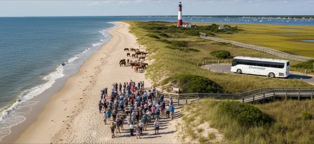 Wild ponies grazing on the salt marsh at Chincoteague National Wildlife Refuge