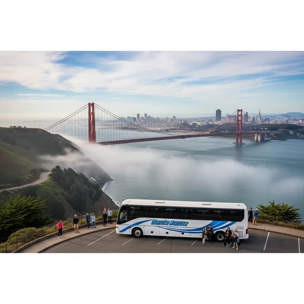 The Golden Gate Bridge seen from the Marin headlands on a clear morning